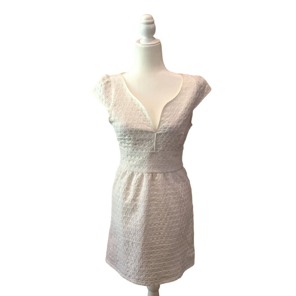 White Miami Textured Cap Sleeve Mini Dress V-Neck Size S
